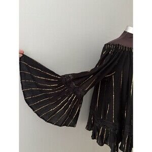Zury Off the Shoulder Top Womens OS Black Gold Metallic Bell Sleeve Whimsigoth